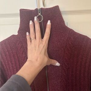 Elegant Maroon Turtleneck Sweater with Zipper